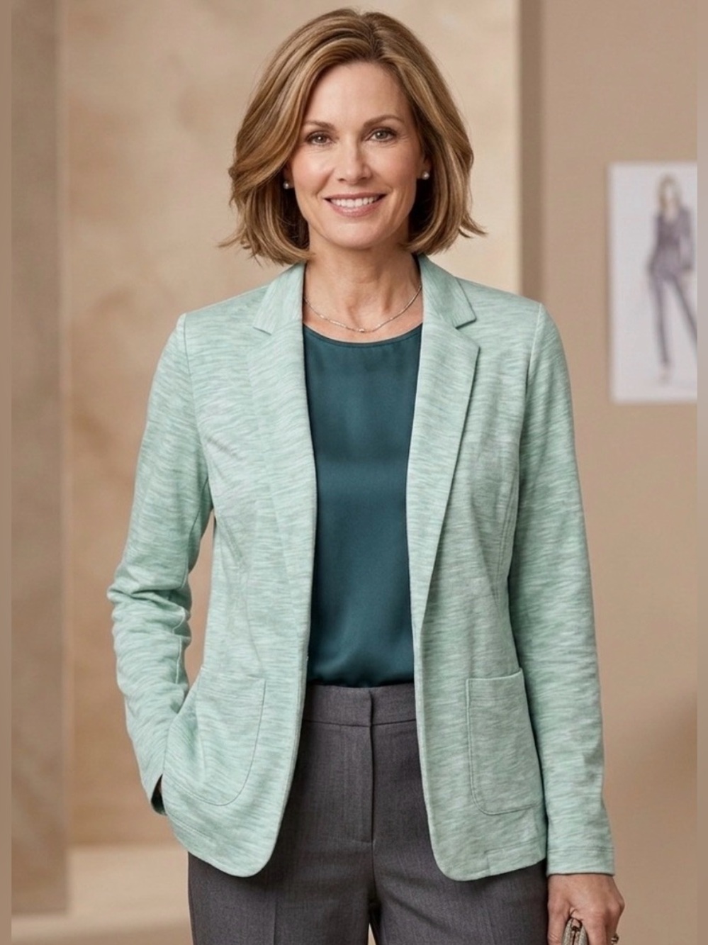 Chico's Light Mint Green Open-Front Blazer